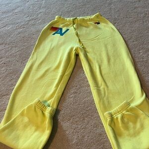 Aviator Nation Bright Yellow Joggers with Rainbow Logo